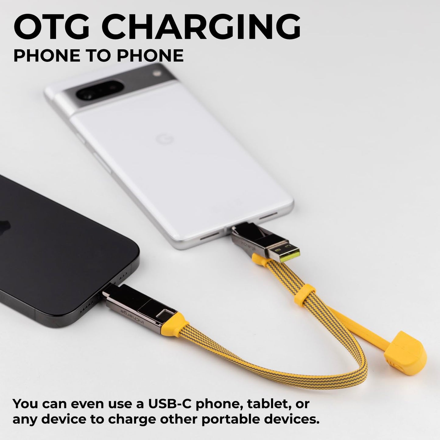 Rolling Square inCharge XL 30 cm - USB-C Cable, Universal Smartphone Cable, Gift for Men, 6-in-1 Universal Charger for Smartphones, Technical Gadget, Yellow, Lightning Cable 100W