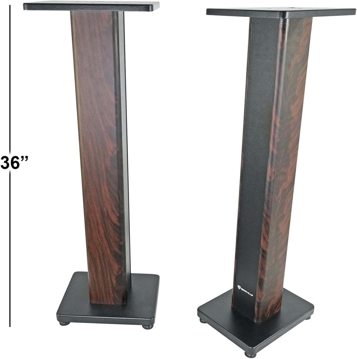 Rockville RHTSD 36" Bookshelf Speaker Stands, Dark Wood Grain, Dual Top Plates, Sand-Fillable Design, 60 lbs Capacity, for Home Theater and Studio Audio