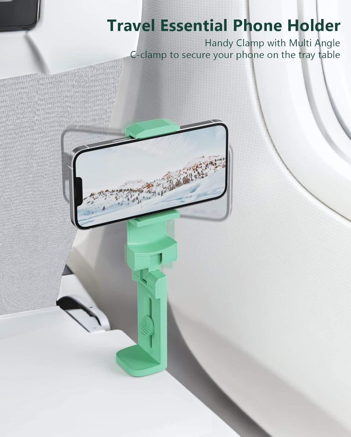 MiiKARE Airplane Travel Essentials Phone Holder, Universal Handsfree Phone Mount for Flying with 360 Degree Rotation, Travel Accessory for Airplane, Travel Must Haves Phone Stand for Desk, Table-Green