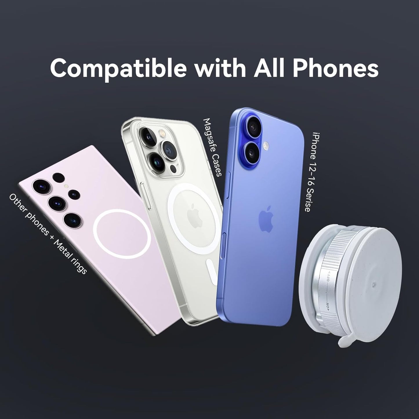 Upgraded 360° Nano Gel Vacuum Magnetic Car Phone Holder Ultra Strong Suction Magnetic Force for MagSafe, iPhone 16 Pro Max, Android - Foldable Retractable Mount for Car/Dashboard/Gym/Mirror(White)