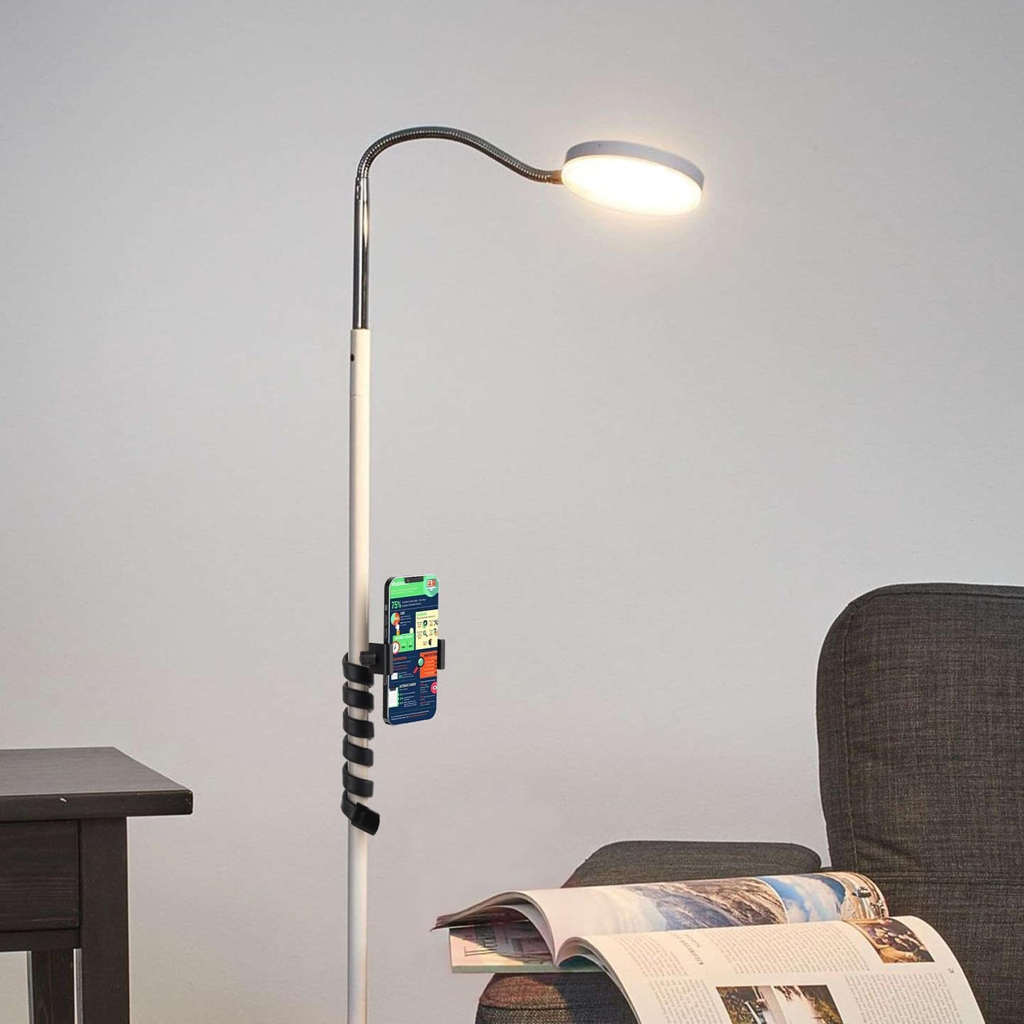 Portable Flexible Cell Phone Holder Stand for Treadmill/Stroller/Elliptical/Car/Bike/Shopping Cart,Compatible with 3.5~7.5" iPhone/Smartphone, 27.5 inch/70cm Long Arm for Cellphone