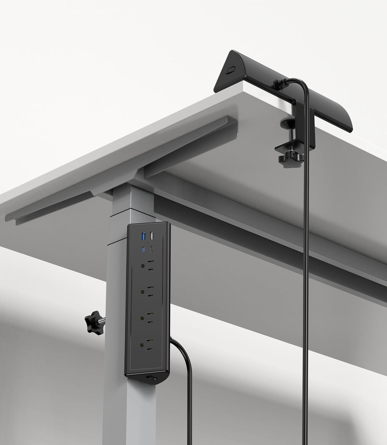 Jgstkcity Desk Clamp Power Strip,20W Fast Charging Station,Surge Protector Nightstand Edge Mount,1875W Extension Cord with Multiple Outlets,2 USB-C,2 USB-A,for Home Office (Black, 6 FT)