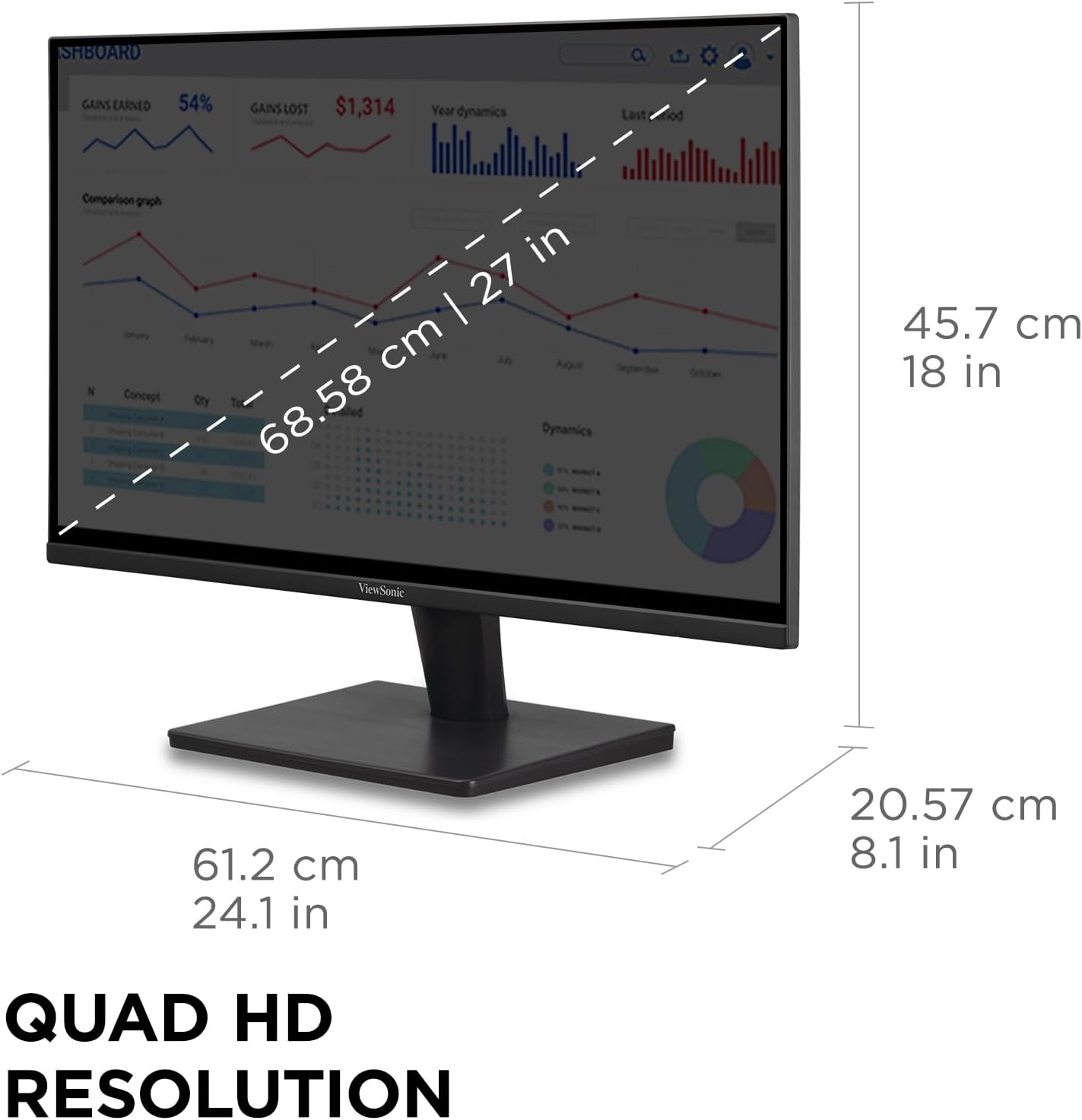 ViewSonic VS2725-2K 27 Inch QHD 1440p Monitor with 100Hz, HDMI, DisplayPort, and Variable Refresh Rate for Home and Office