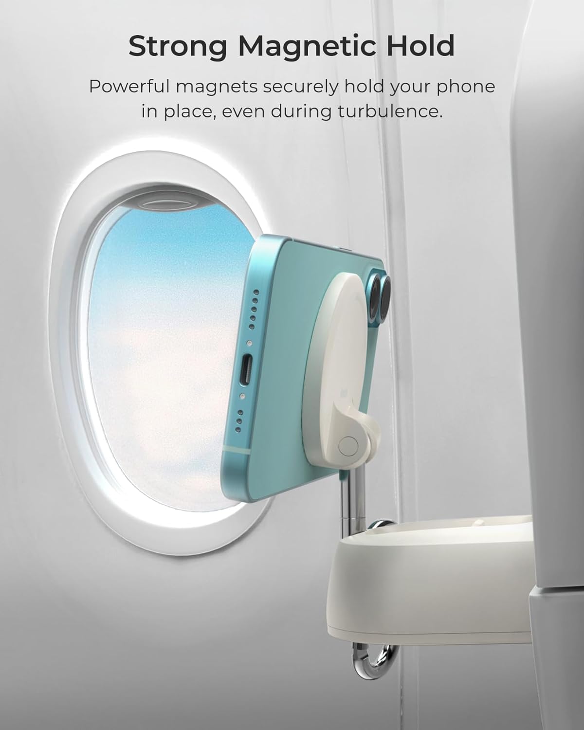 iOttie Treker Travel Essentials Magnetic Airplane Phone Holder with 360° Rotation Swivel Head and Magnetic Ring Adapter for Universal Compatibility with MagSafe, Qi2, iPhone, and Android Smartphones.