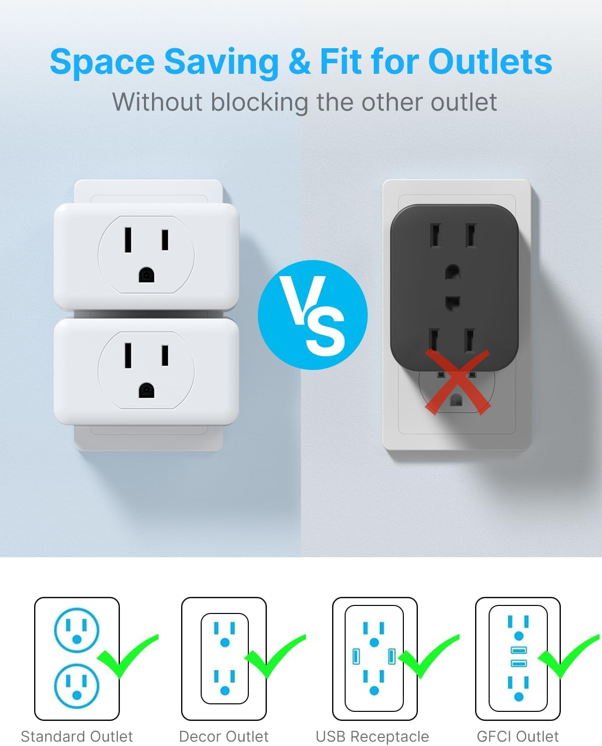 Multi Plug Wall Outlet Extender 2 Pack, VINTAR Electrical Multiple Outlet Splitter, 3 Way Plug Adapter, Small Wall Expander for Home Office Dorm Cruise Ship Travel Essentials