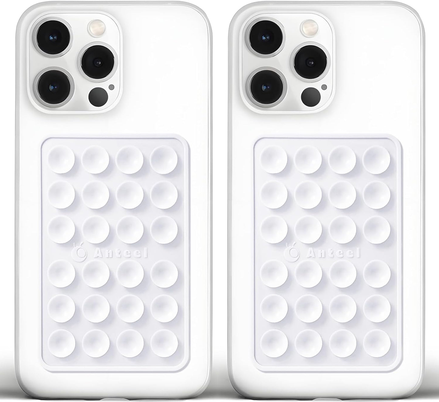 Anteel Medium-Sized Silicone Suction Phone Case Adhesive Mount, Enhanced Suction Power and Upgraded Thickened Sticky Phone Grip, Durable, Hands-Free Sticky Phone Holder, 2.28"x3.46" (WHT&WHT)