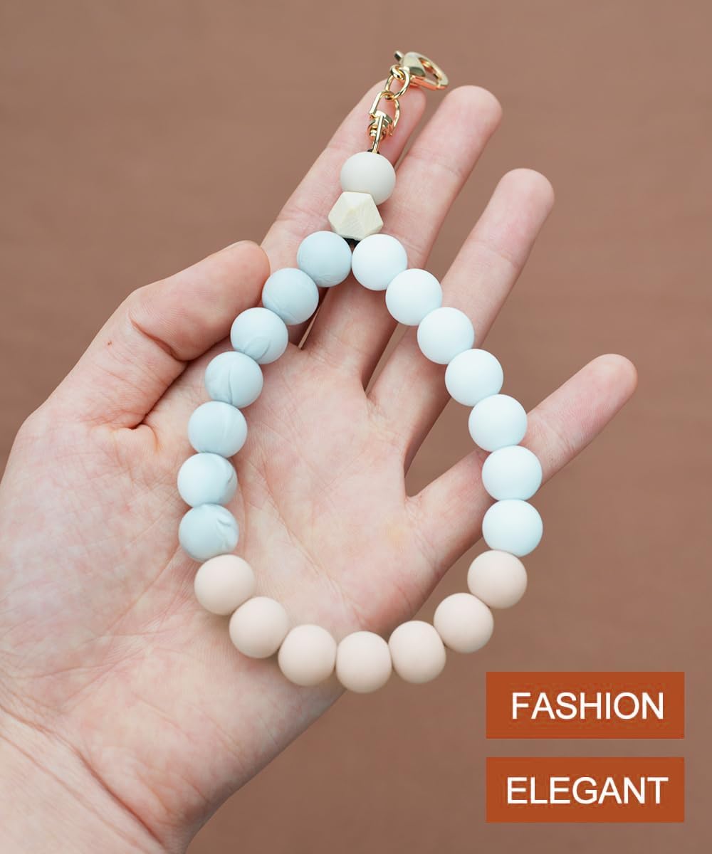 Marble Silicone Beaded Phone Wrist Strap, Cellphone Lanyard with Tether Tab, Elastic Hands-Free Wristlet Bracelet