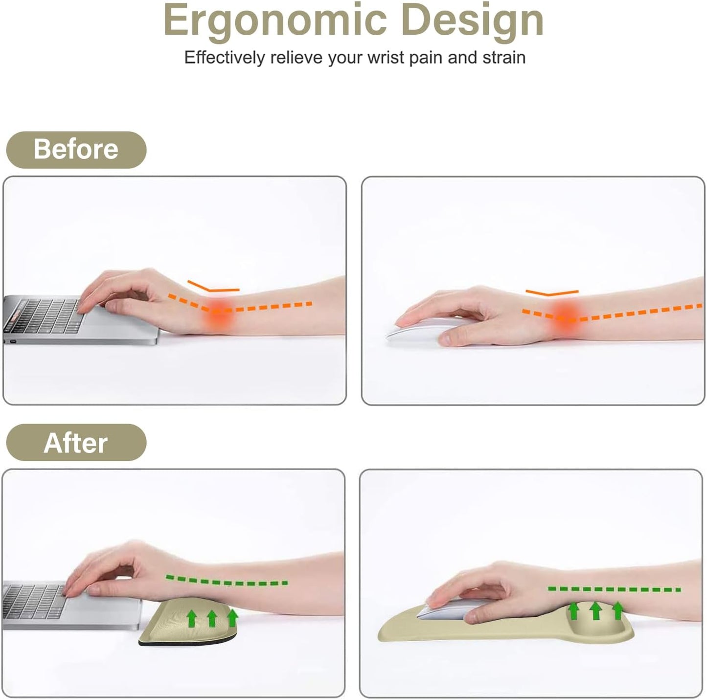 MOSISO Wrist Rest Support for Mouse Pad & Keyboard Set, Ergonomic Mousepad Non-Slip Base Home/Office Pain Relief & Easy Typing Cushion with Neoprene Cloth & Raised Memory Foam, Olive Green