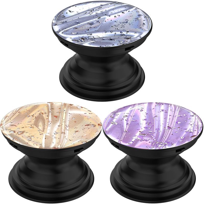 3 Pack Fashionable Clear Glitter Expandible Collapsible Moblile Phone Grip Stand Holder for Smartphones and Tablets Cell Phone Accessory- 2 (Mix Colorful Glitter Silvery Purple)