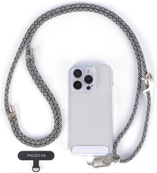 project-cb Cell Phone Lanyard 1,Phone Tether Tab 2,Crossbody Strap,Lanyards for Around the Neck,Adjustable Strap 80-160cm (White-Black-S)