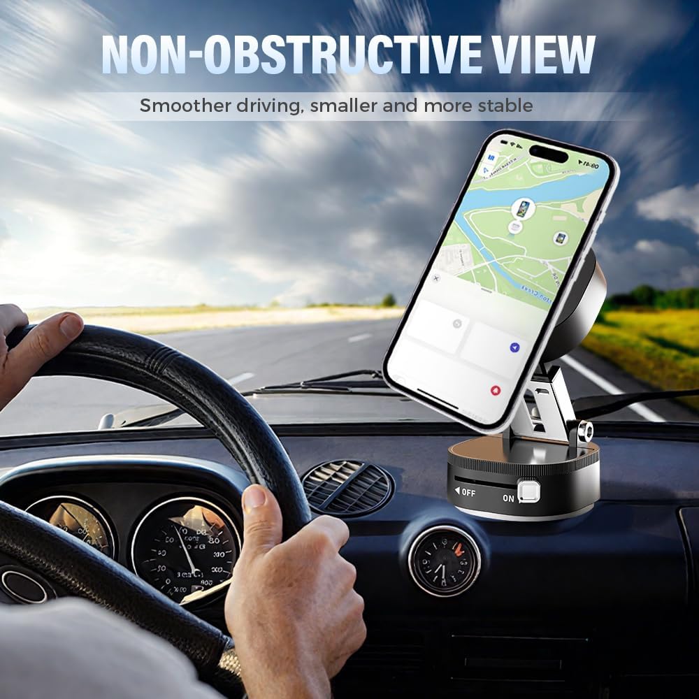 360° Adjustable Vacuum Magnetic Phone Holder, Foldable Magnetic Car Phone Holder for Your Car, Hands-Free Suction Cup Phone Mount for Car/Gym/Mirror/Smooth Surface for iPhone & Android (White)