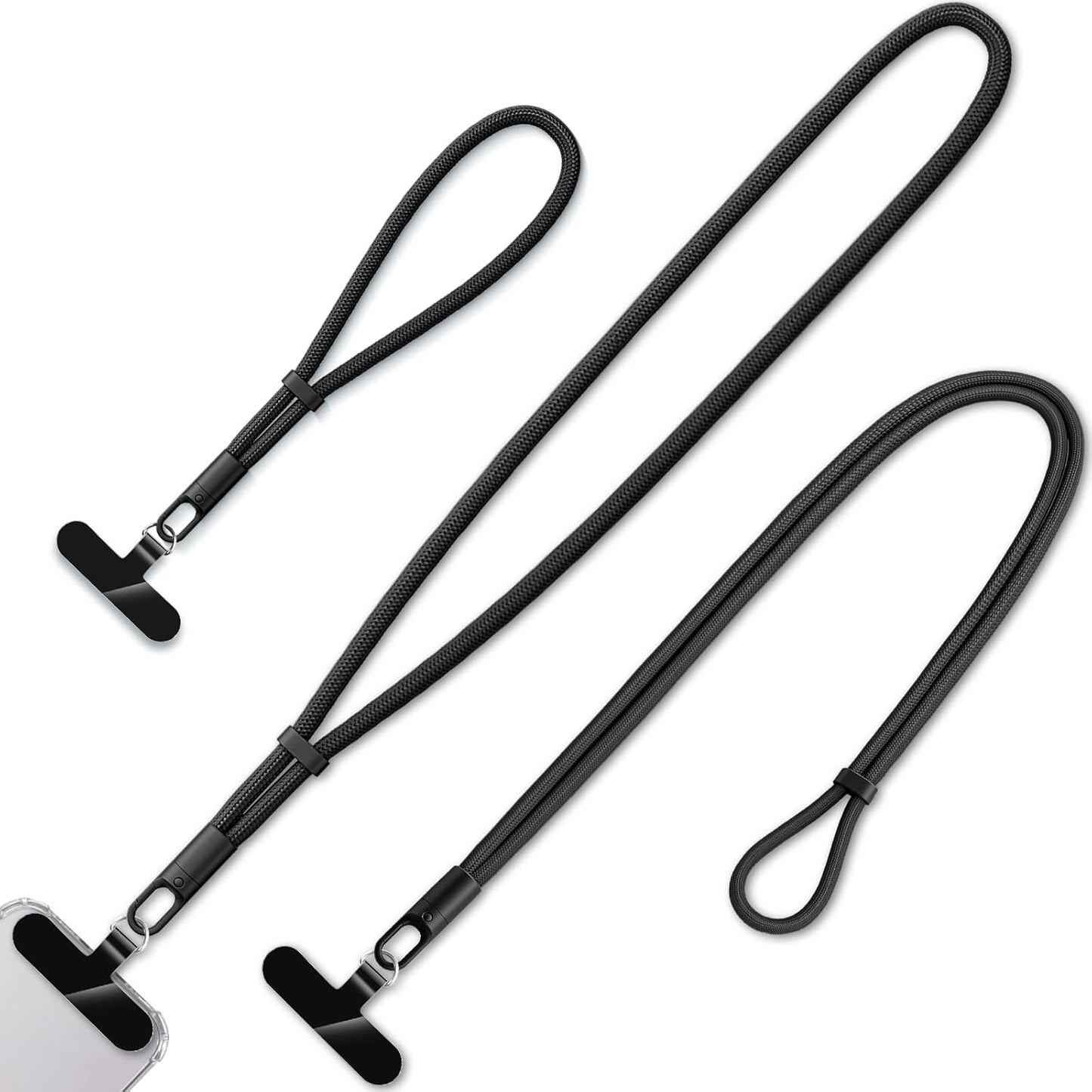 3 Pack Phone Lanyard,1×Phone crossbody strap,1×Phone Neck Strap,1×Wrist Strap,3×Tether Tabs,Universal Cell Phone Multifuctional Patch Polyester Lanyards(Black)