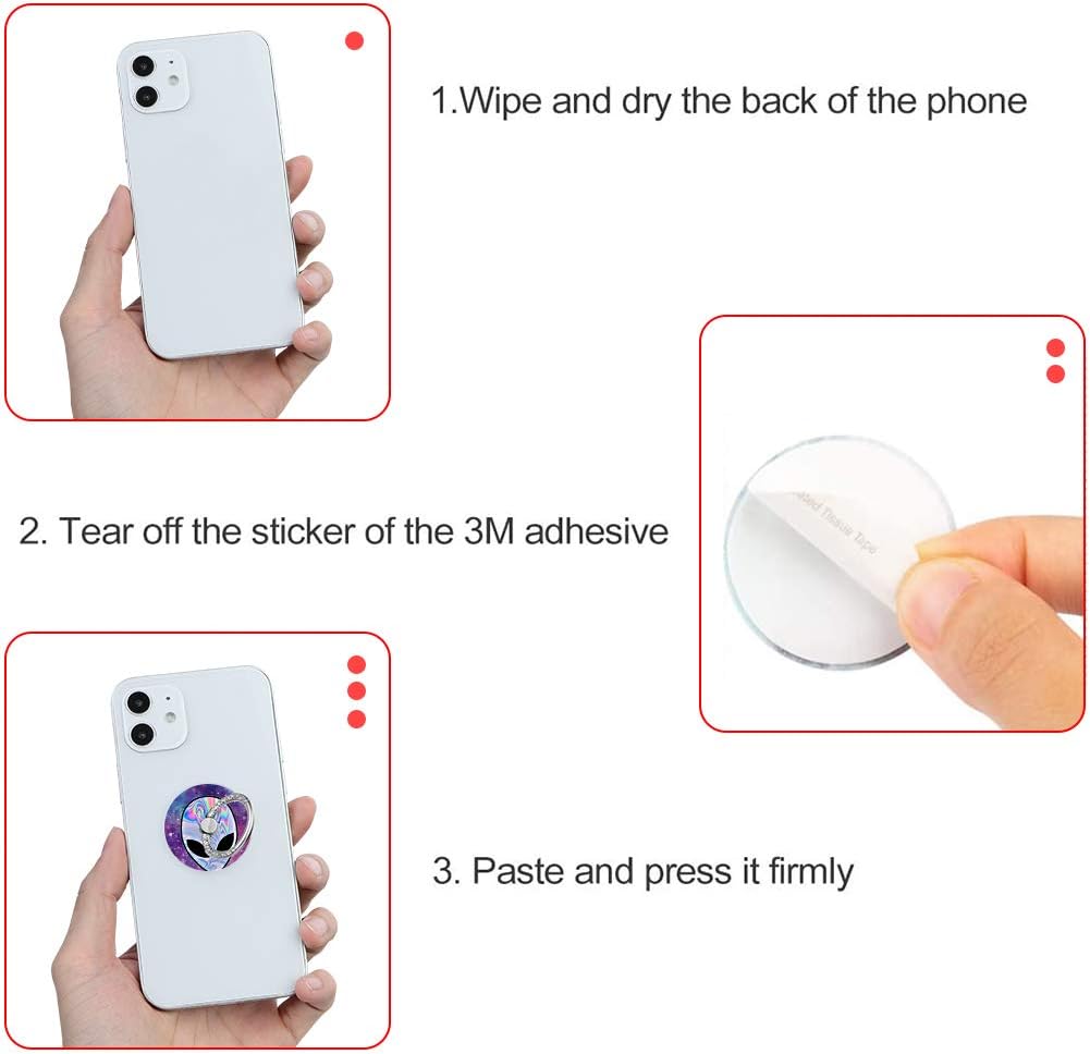 Bonoma Phone Ring Grip, 3 Pack Aliens 360 Degree Rotation 180 Degree Flip Finger Ring Stand Holder Compatible with Smartphones and Tablets