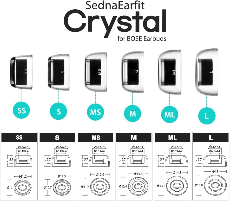 AZLA SednaEarfit Crystal for Bose Earbuds 2 Pair - Bose Earbuds Replacement Tips - Compatible with Quietcomfort Ultra Earbuds, QC Earbuds II (SS)