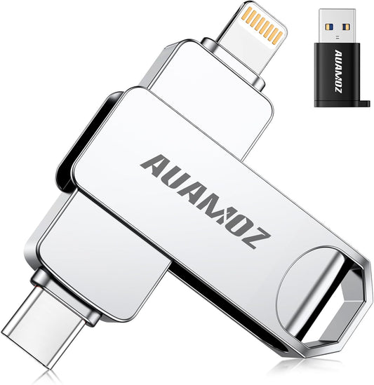 256GB Flash Drive Intended for iPhone, Memory Stick Storage Files Photos Videos Backup, Compatible with iPhone iPad Android PC, Plug and Play, No Application Required (Metal Silver)