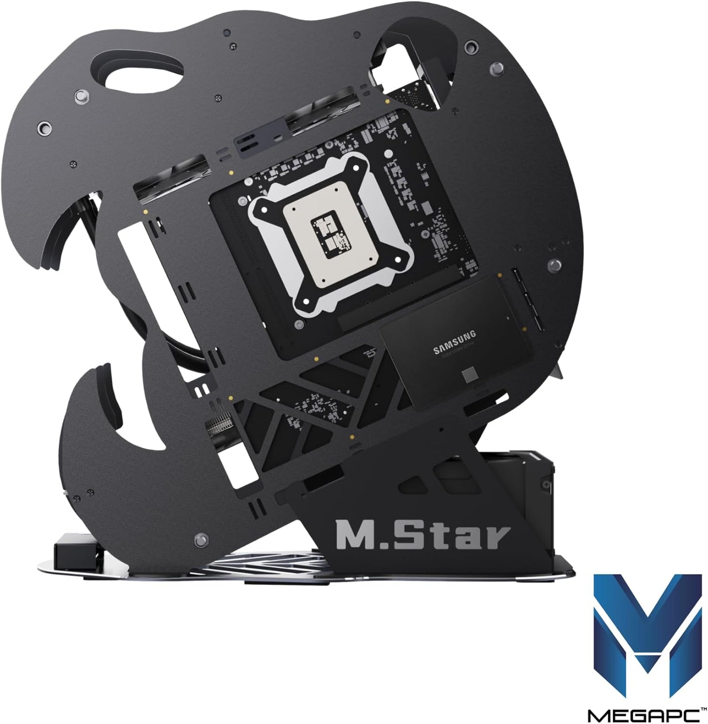 MegaPC Upgraded Open-Frame Mid-Tower Micro-ATX/Mini-ITX Gaming PC Case, Tempered Glass Side Panel, Pre-Installed ARGB PWM Fan, with USB3.0, USB-C, 240mm Radiator Support (Black)