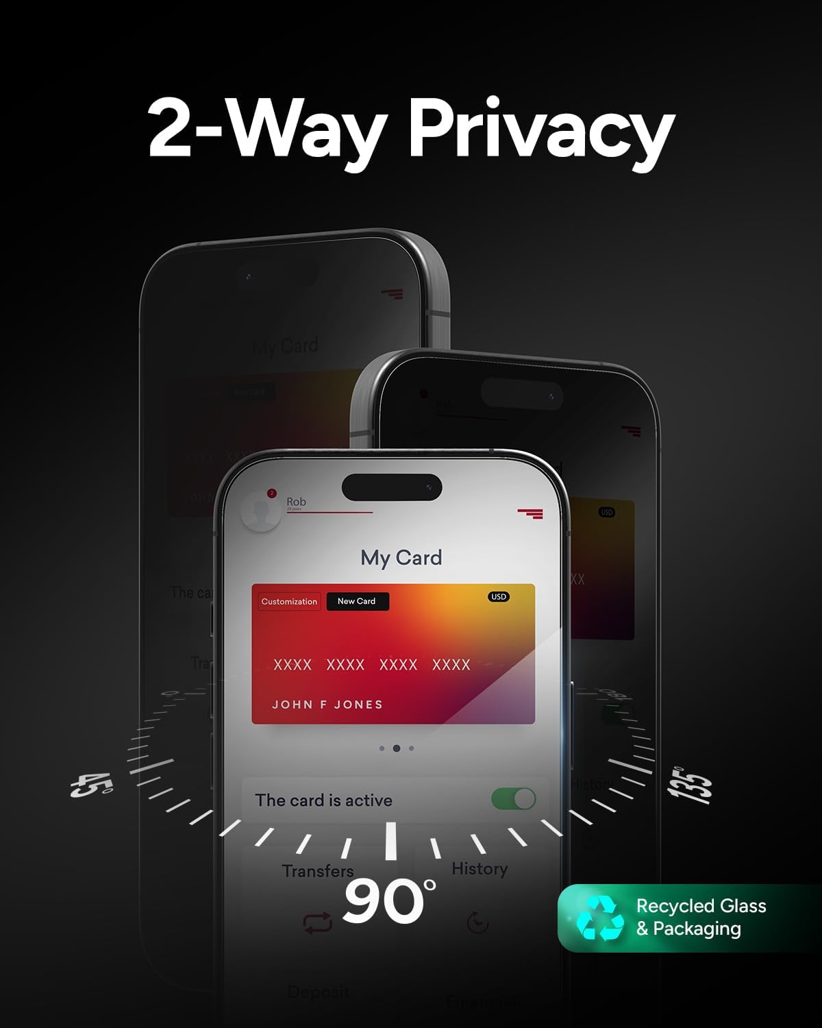 ZAGG Glass Elite Privacy Screen Protector for iPhone 16/15-2-Way Privacy Filter, Ultra-Strong Tempered Glass, 5X Stronger, InvisibleShield, Smudge-Free, Easy Install, Recycled Content