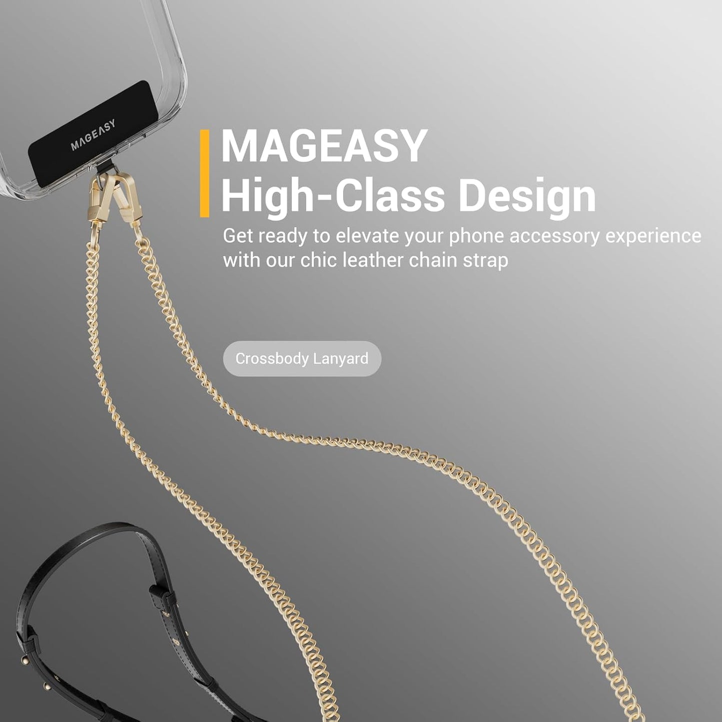MAGEASY Crossbody Phone Chain Strap - Universal Metal Crossbody Phone Lanyard With Adjustable Length, Chic Cell Phone Necklace Phone Strap for iPhone & Android Phones - Modern Gold Metal