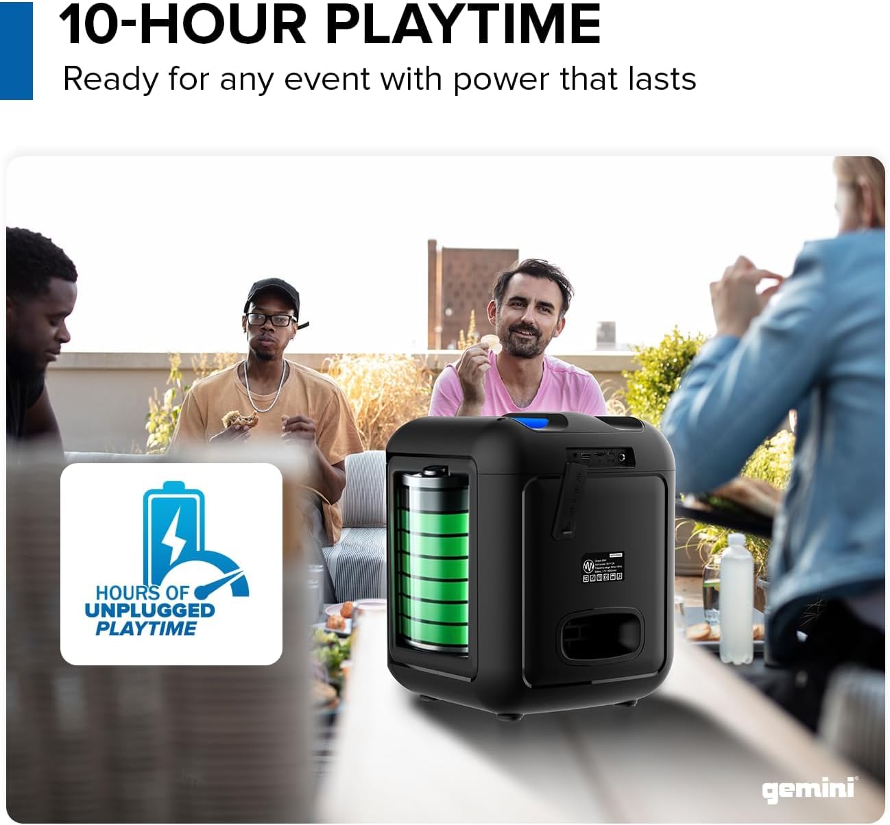 Gemini Box-Style Bluetooth Party Speaker with LED Lights, 6.5” Woofer, Wireless Mic, Deep Bass, TWS Stereo Pairing, USB/SD/FM/Aux, 10-Hour Battery Play Time, 100W Loud Sound for Home & Karaoke