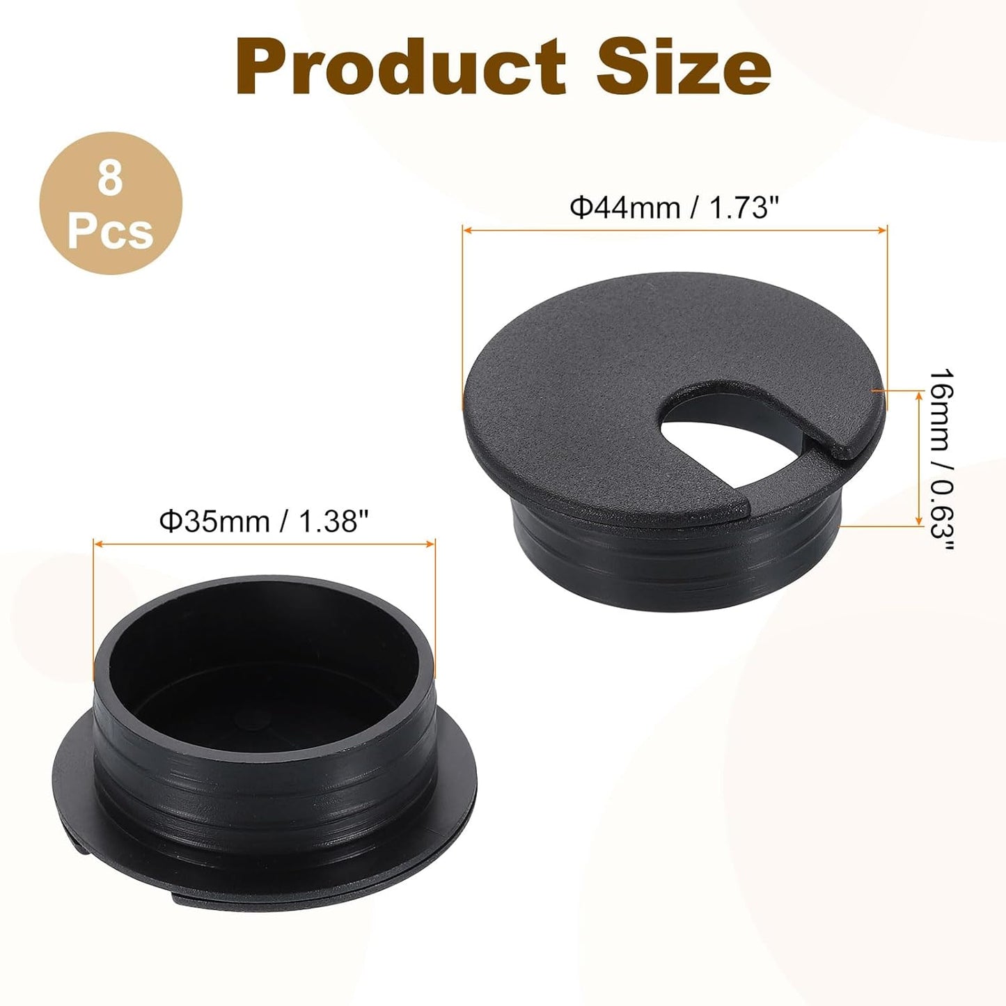 uxcell 8 Pcs 35mm (1.38 Inch) Desk Grommet, Plastic Cable Hole Cover, Wire Cord Cable Organizer for Home Office Computer Desk Cabinet, Black