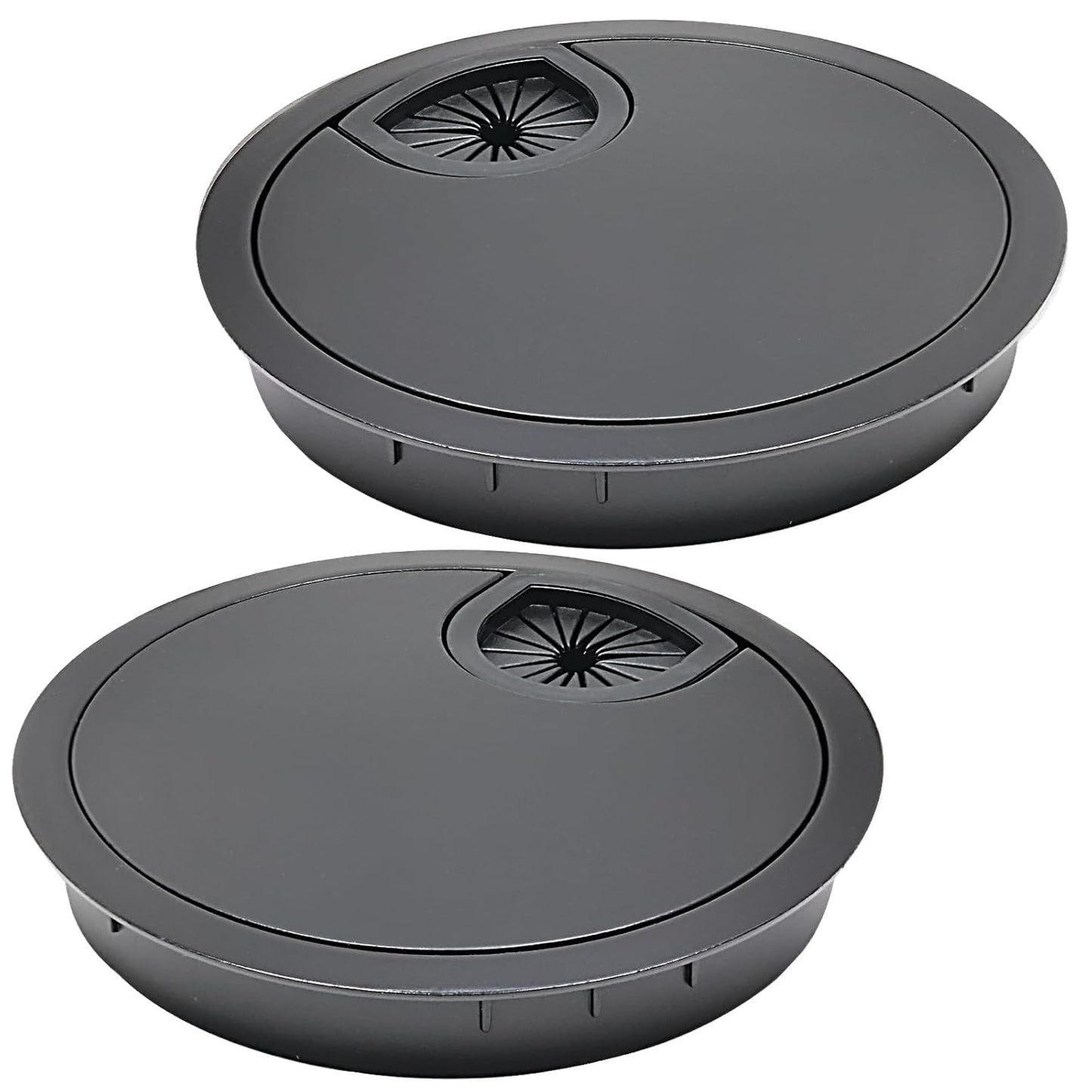 Desk Grommet 3-1/8" (80 mm), Desk Cord Hole Cover, Cable Grommet Metal Zinc Alloy Materilal, Desk Hole Grommet for Office and Home Table Cable, Detachable Cable Cord Organizer (Flat Black 2 Pcs)
