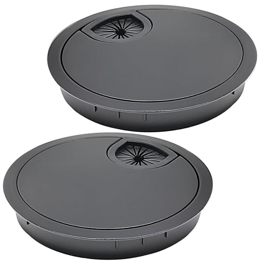Desk Grommet 2-3/8" (60 mm), Desk Cord Hole Cover, Cable Grommet Metal Zinc Alloy Materilal, Desk Hole Grommet for Office and Home Table Cable, Detachable Cable Cord Organizer (Flat Black 2 Pcs)