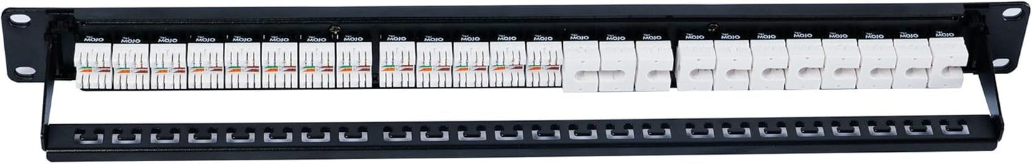 Tecmojo Patch Panel 24 Port, Keystone Patch Panel for Cat 6 /Cat 5e/Cat 5, 1U Cat6 Patch Panel fit 19in AV/Audio Rack&Cabinet, Rack Mount Network Patch Panel with Cable Management,Unshielded