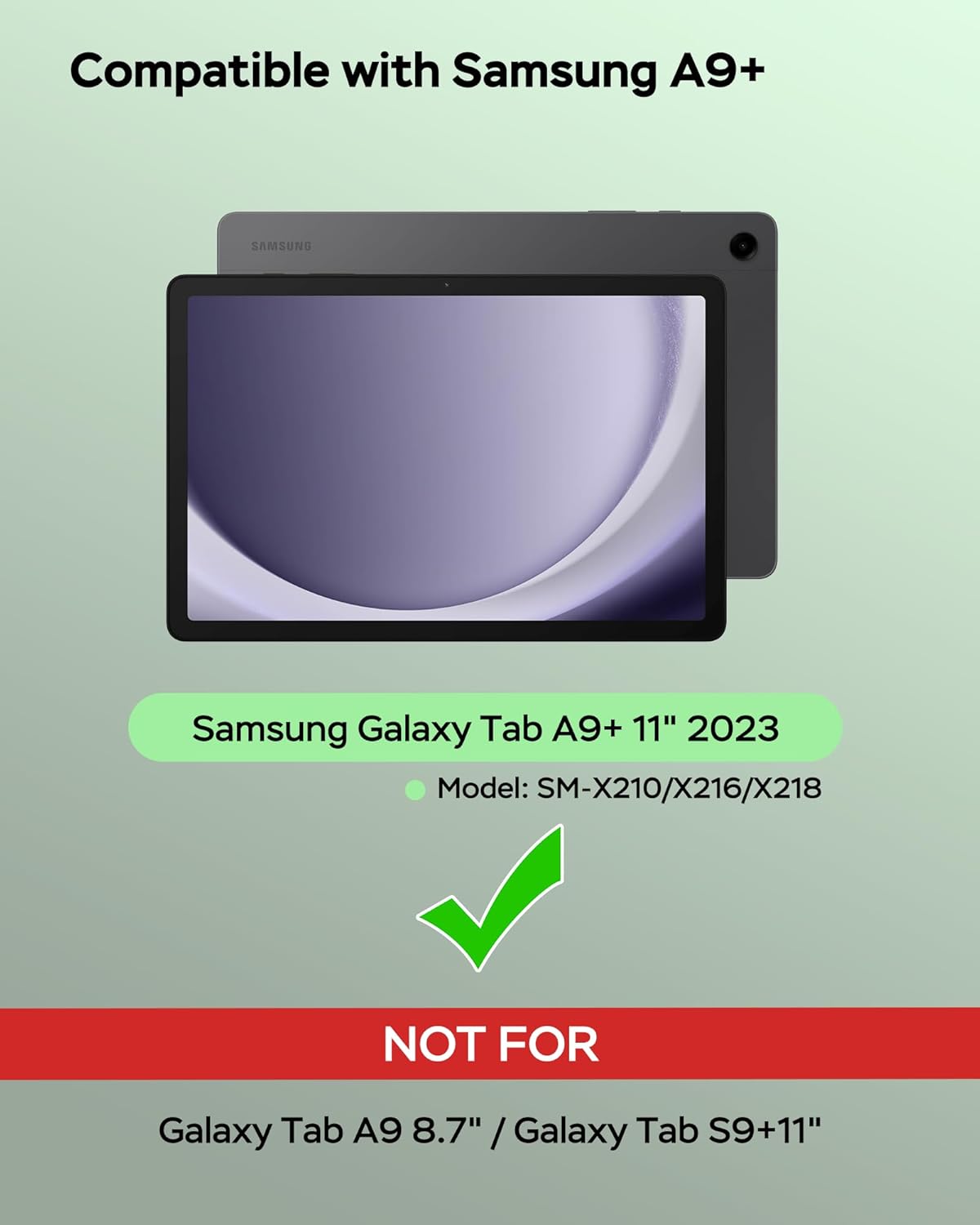 for Samsung Galaxy Tab A9 Plus Case with Keyboard, A9+ 11 Inch 2023 (SM-X210/X216/X218) Tablet Case with Detachable Wireless Keyboard, Multi-Angle Stand Folio Cover with S Pen Holder, Black