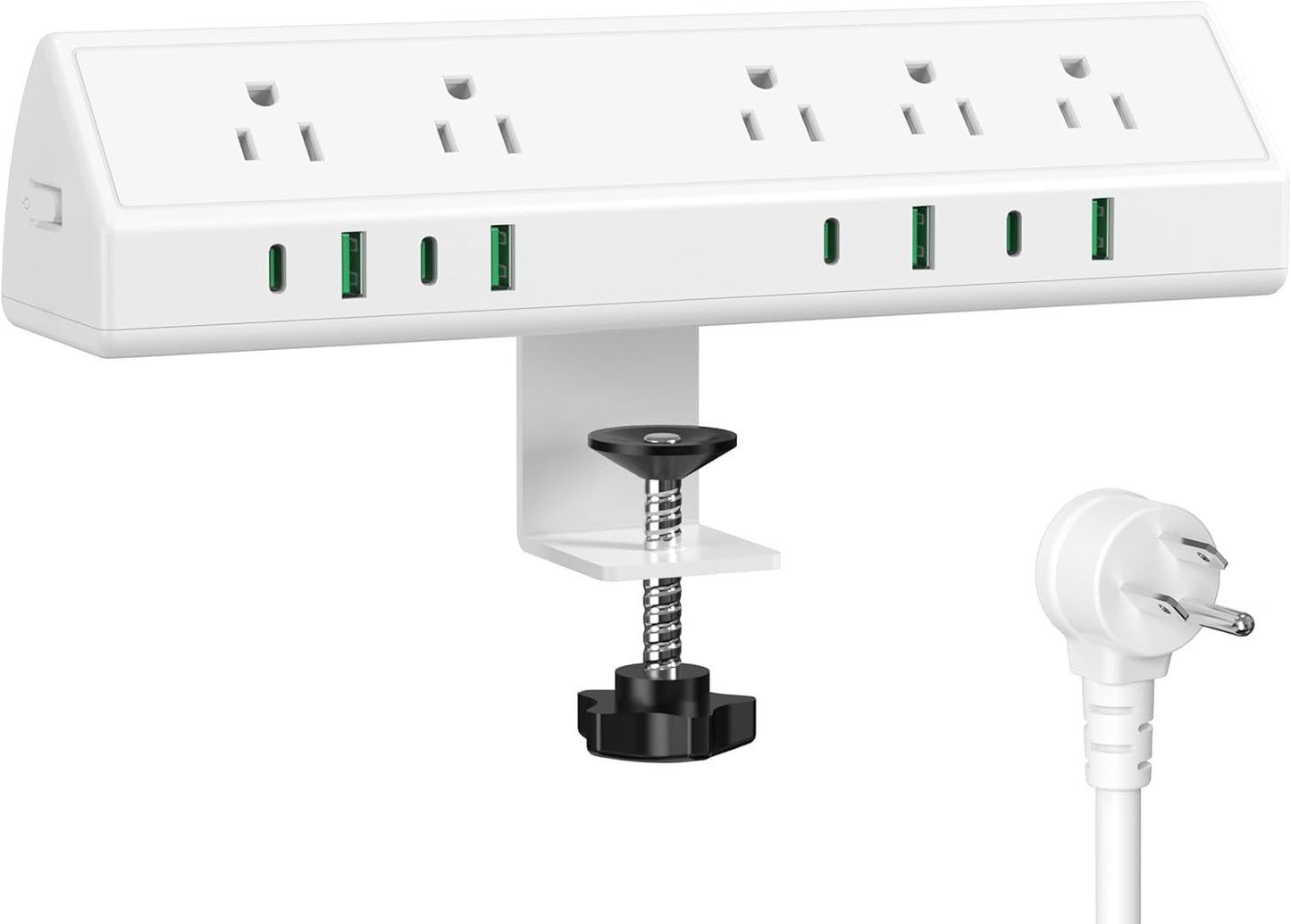 Jgstkcity Desk Clamp Power Strip,45W Fast Charging Station,4 USB-C,4 USB-A,Desk Mount Surge Protector,1875W Extension Cord with Multiple Outlets,ETL Listed,for Home Office Dorm Room,White,6 FT