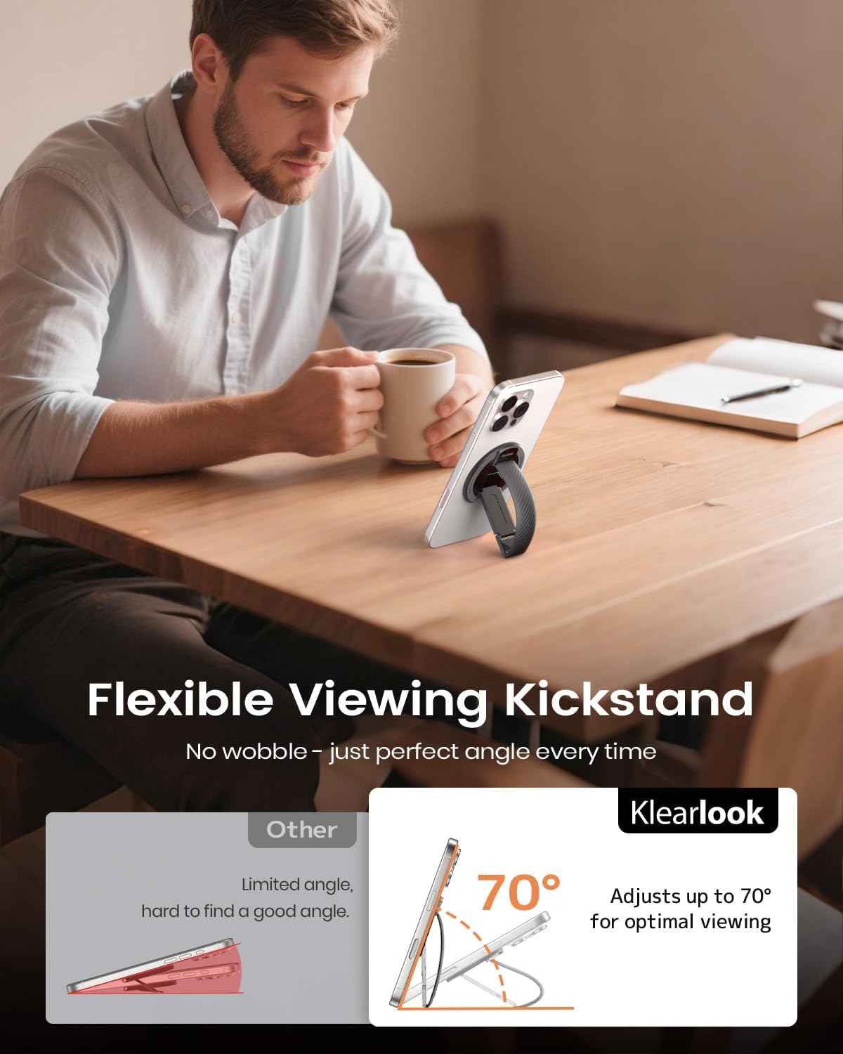 2025 Klearlook for MagSafe Phone Grip with Silicone Finger Strap, Removable Magnetic Phone Ring Holder with Adjustable Kickstand, Finger Phone Ring Grip for iPhone 16/15/14/13/12 Series, Black