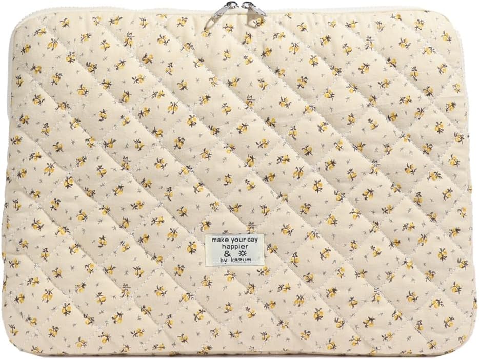 Puffy Laptop Sleeve 13-15.6 Inch Cute Quilted Laptop Protective Case Padded Floral Computer Sleeve for MacBook (A-Yellow, 11 Inch)