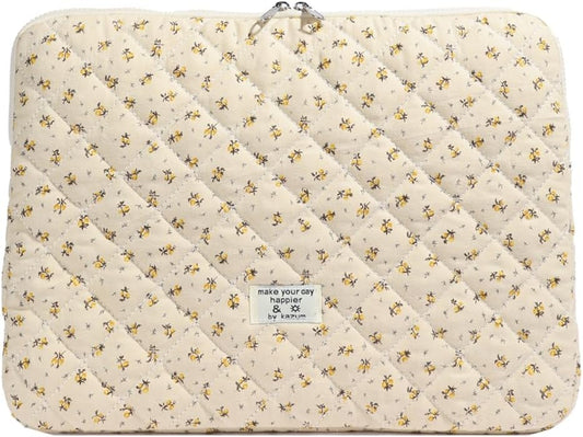 Puffy Laptop Sleeve 13-15.6 Inch Cute Quilted Laptop Protective Case Padded Floral Computer Sleeve for MacBook (A-Yellow, 11 Inch)