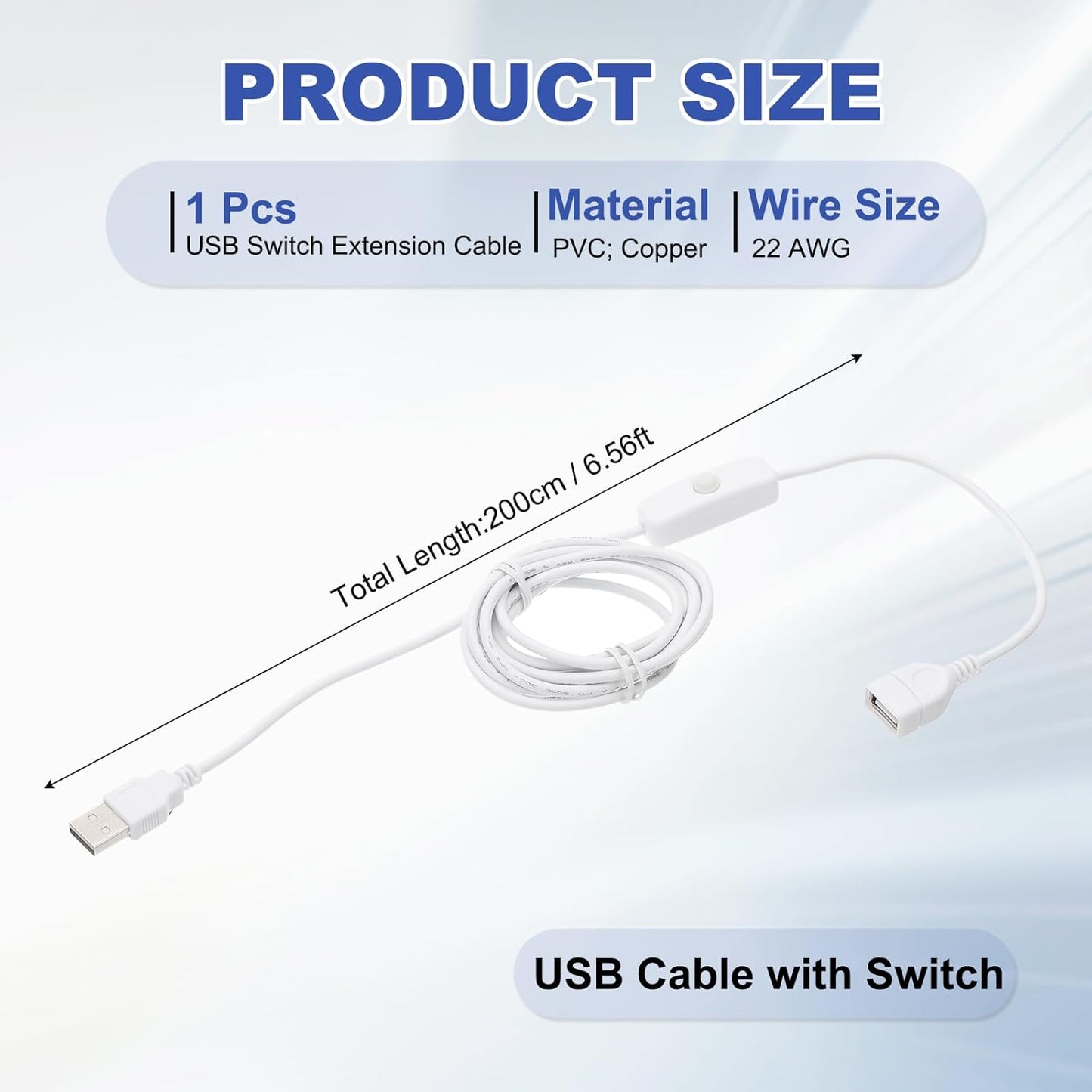 MECCANIXITY USB Extension Cable with ON/Off Button Switch 2m USB Male to Female Extension Cord for Desk Lamp Fan LED Light Strip White Pack of 1