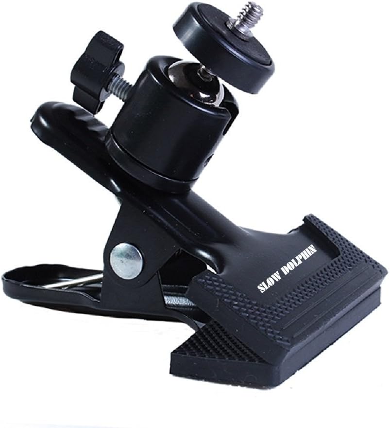 SLOW DOLPHIN Tripod Camera Clip Clamp Flash Reflector Holder Mount with 1/4 Inch Screw 360 Degree Swivel for Studio Backdrop Camera SLR, Digital SLR, Video Came（Black）