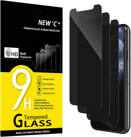 NEW'C 3 Pack Privacy for iPhone 11 Pro, iPhone X, iPhone XS Screen Protector (5.8"), Enhanced 28-Degree Privacy Angle, Ultra Durable 9H Hardness, Bubble-Free