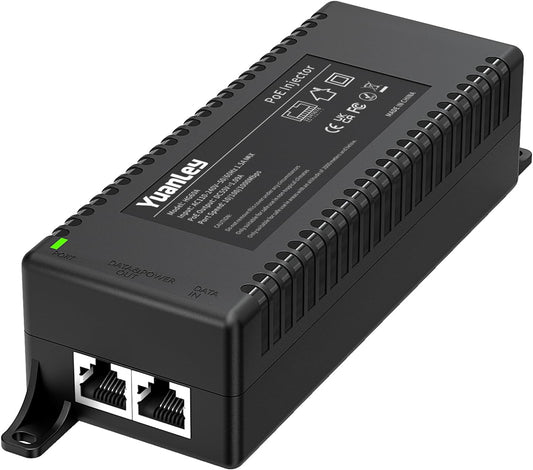 YuanLey Gigabit PoE Injector 60W, PoE++ Injector Converts Non-PoE to PoE++ Network, IEEE 802.3at/af, 10/100/1000Mbps PoE Adapter, Distances Up to 325 Feet, Plug & Play, Wall-Mounted