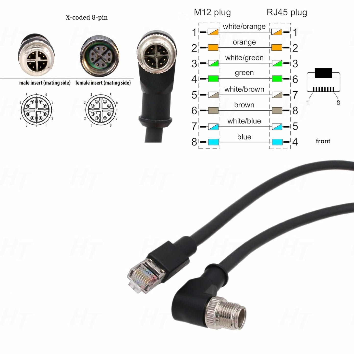 Ethernet Cable for Keyence IV3 SR5000 Cognex DataMan 260 280 380 370 470 580 Barcode Reader Sensor, 8 Pin X-Coded Angled M12 to RJ45 Shielded 3m