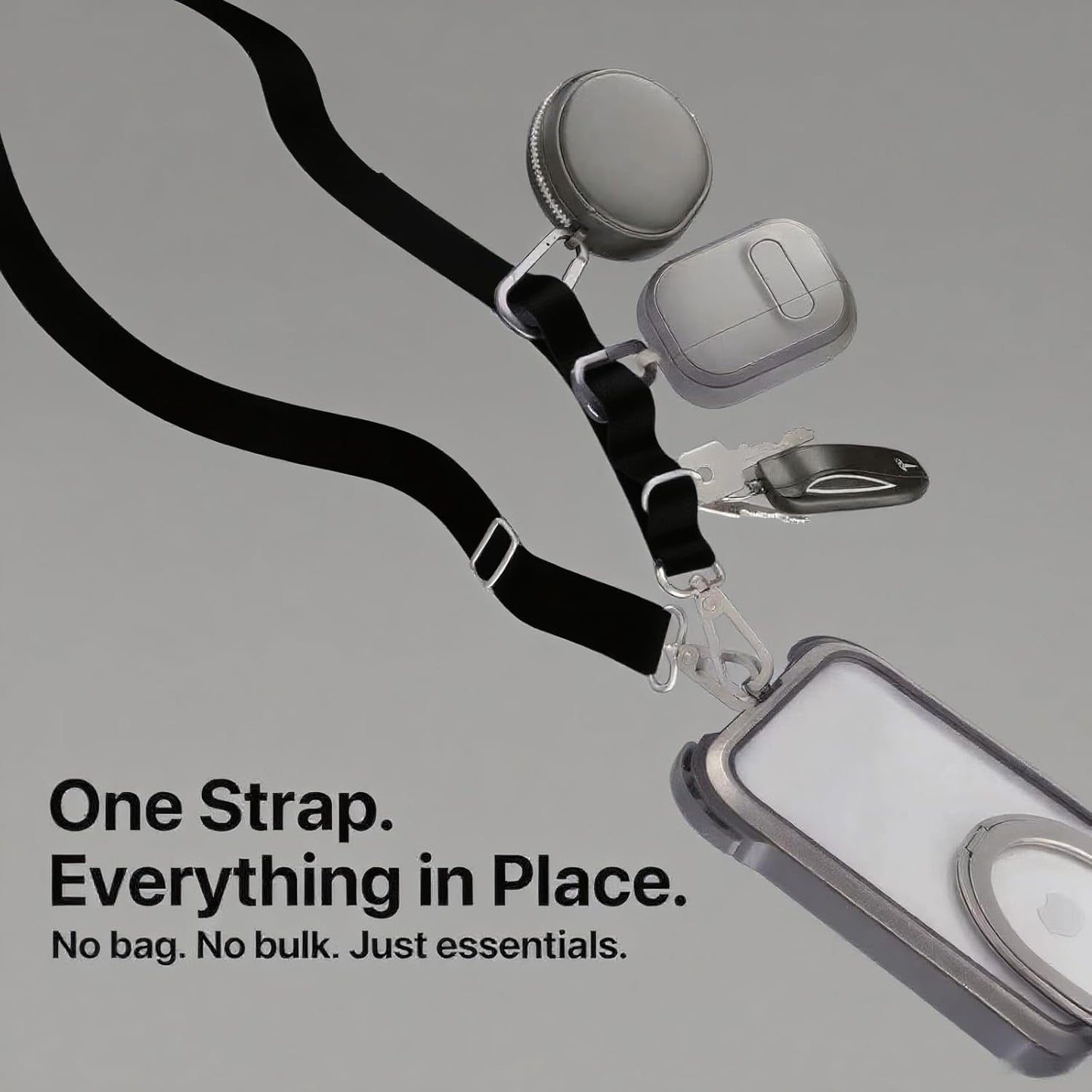 Universal Adjustable Nylon Phone Lanyard - 20MM Multi-Color Options for iPhone Samsung Smartphones (Fits Most Cases) Black