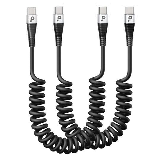 USB C to C 100W 3ft, 2Pack Coiled USB C Charger Cable for Car, Short Type C USBC Fast Charging Cable for iPhone 16/15/Pro/Plus/Pro Max/Samsung Galaxy S23, Compatible All Type C Devices