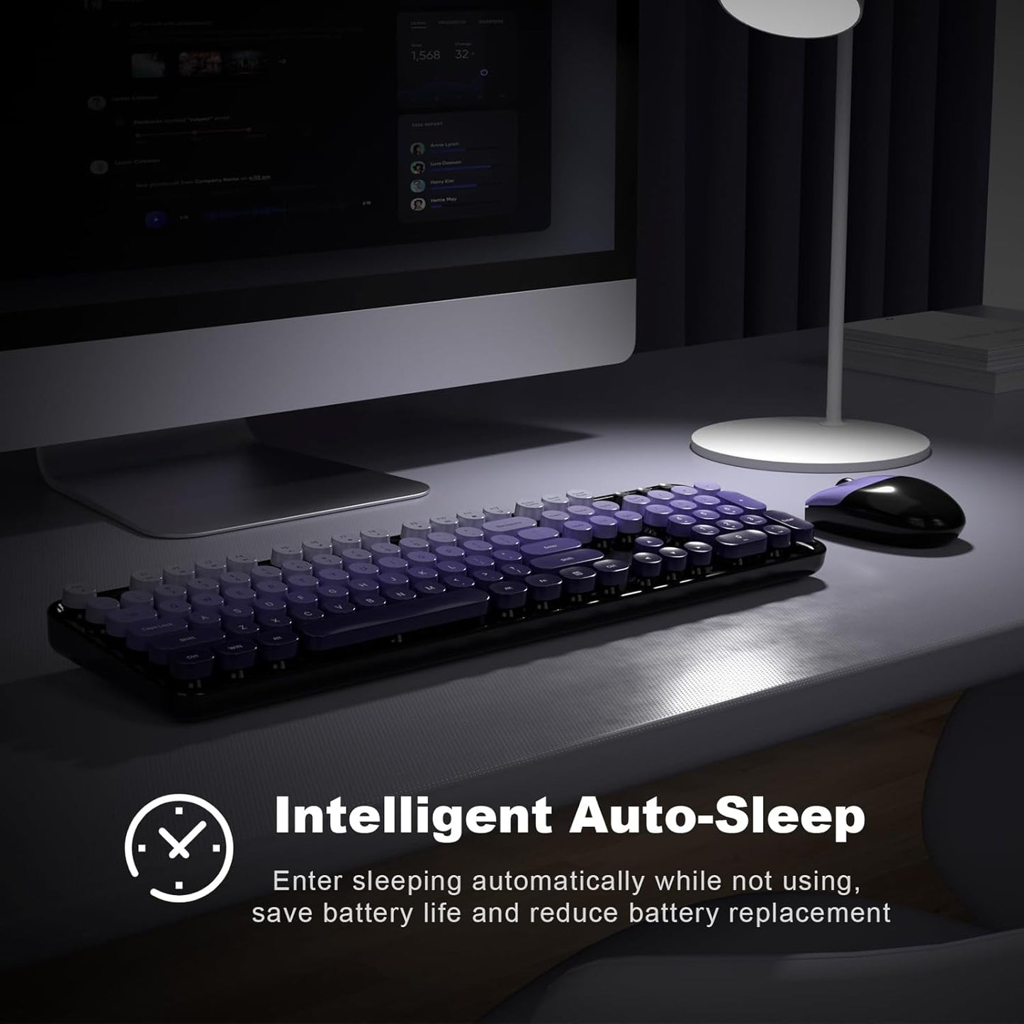 KNOWSQT Wireless Keyboard and Mouse Combo - Black-Purple Colorful 2.4G Typewriter Full-Size Cute Keyboards - USB Receiver Plug and Play, for Computer, PC, Laptop, Desktop, Windows