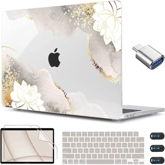 CISSOOK for MacBook Air 13.6 inch Case 2025 2024 2023 2022 Release Model M3 A3113 M2 A2681, Lotus Hard Shell Case Keyboard Cover for MacBook Air 13 M2 M3 M4 Chip, Charming Painting