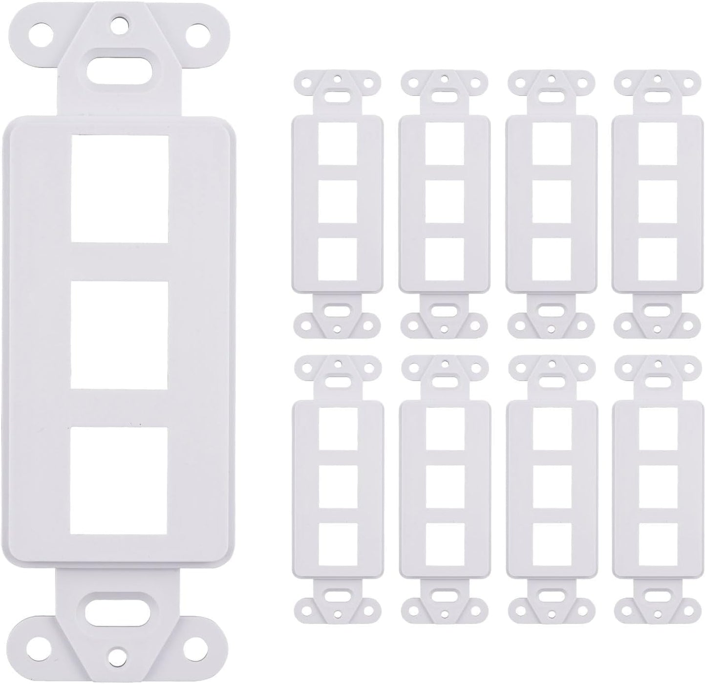 10 Pack Keystone Wall Plate 3 Port, White Decorator Insert Cover for Ethernet, HDMI, Coax, Cat6 Cat5, RJ45, Home & Office Installations