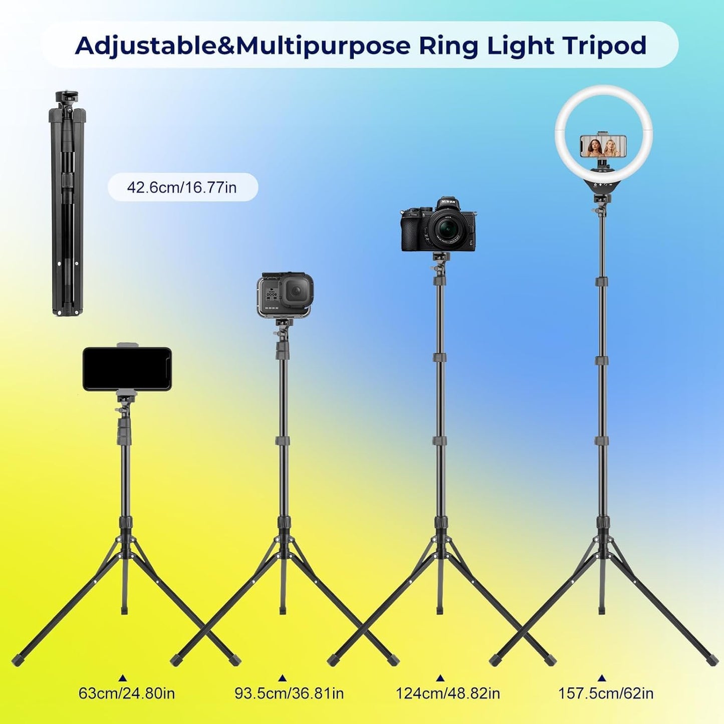 Aureday 14'' Selfie Ring Light with 62'' Tripod Stand and Phone Holder, Dimmable LED Phone Ringlight for Makeup/Video Recording/Photography, Circle Lighting for All Cell Phones&Lightweight Cameras