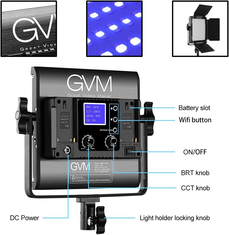 GVM RGB LED Video Lighting Kit, 800D Studio Video Lights with Panel, APP Control for YouTube Photography Lighting, , 3200K-5600K, 8 Kinds of The Scene Lights, 3 Packs