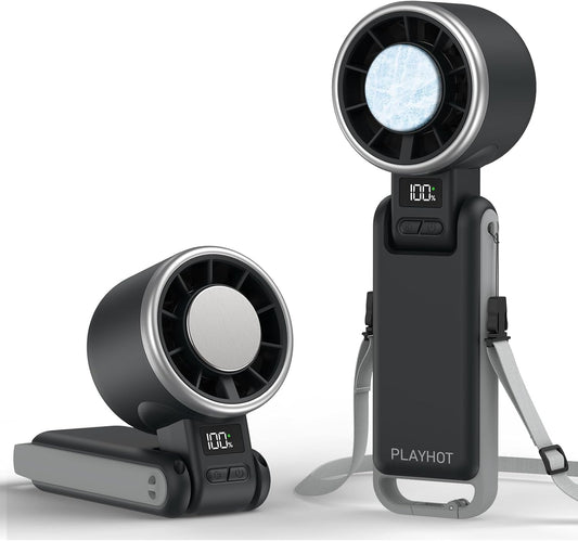 Portable Handheld Turbo Fan with Ice Cooling, Rechargeable Personal Fan, Up tp 12Hrs Cooling, 5 Speed 25550RPM Powerful Portable Fan for Travel, Outdoor, Camping, Hiking (Black)