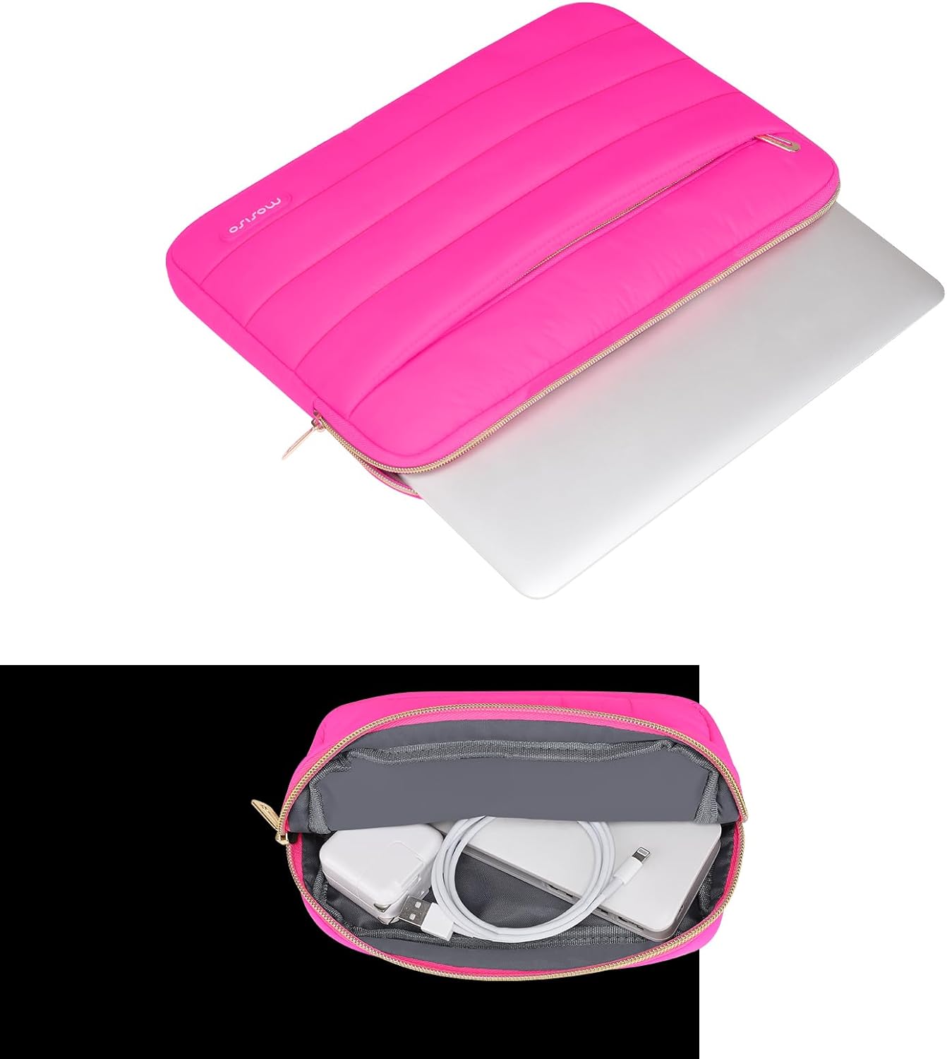 MOSISO 15-15.6 inch Laptop Case, 16 inch Puffy Laptop Sleeve Compatible with MacBook Pro 16, HP Dell ASUS Acer Toshiba Lenovo Notebook Computer, Polyester Horizontal Bag with Small Case, Rose Red