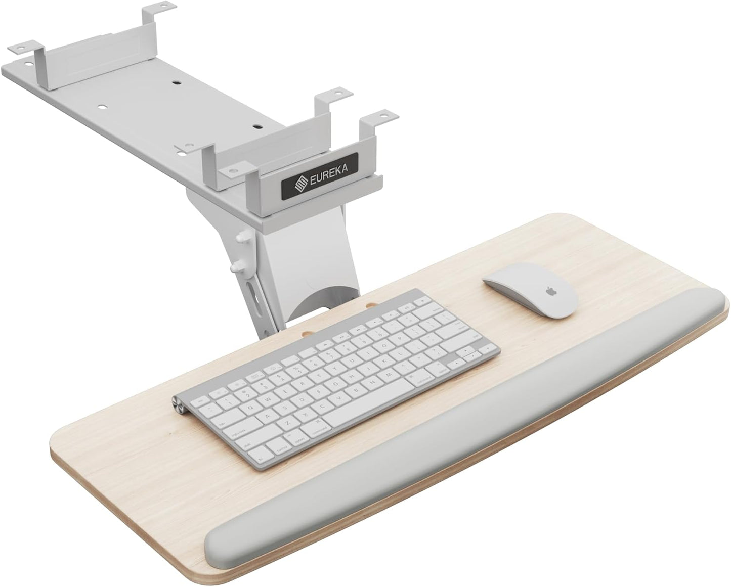 EUREKA ERGONOMIC Keyboard Tray Height Adjustable, Swivel Tilt Computer Keyboard Drawer Under Desk, 25x9.13'' Sliding Keyboard & Mouse Platform with Mouse Pad for Typing, Maple