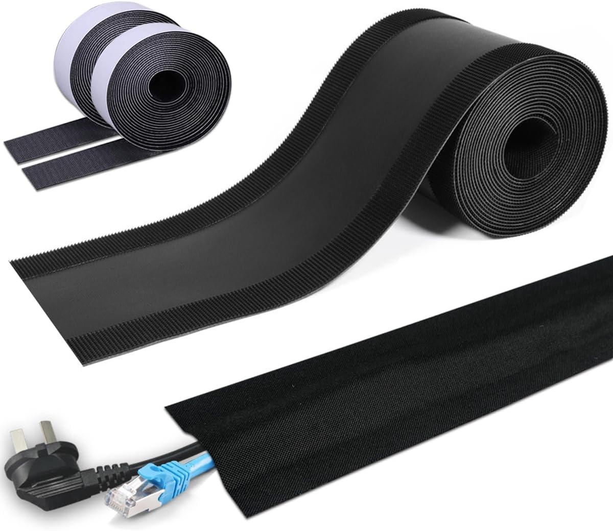 Floor Cable Covers - 20ft Oxford Fabric Cord Protector with Adhesive Hook & Loop,Waterproof Wire Storage Sleeve for Any Floor Surface,Durable Cable Management to Prevent Tripping Hazards (Black, 20ft)