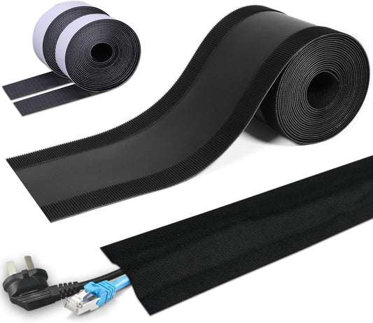 Floor Cable Covers - 20ft Oxford Fabric Cord Protector with Adhesive Hook & Loop,Waterproof Wire Storage Sleeve for Any Floor Surface,Durable Cable Management to Prevent Tripping Hazards (Black, 20ft)