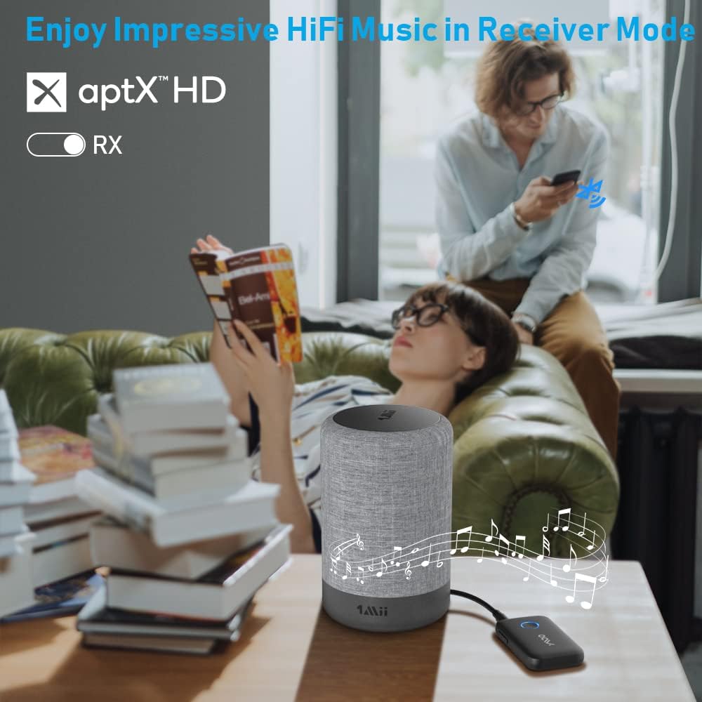 YMOO Bluetooth 5.3 Transmitter Receiver for TV/Airplane, Supports 2 Headphones/Speaker with AptX Adaptive & Low Latency, 3.5mm Jack Aux HiFi Stereo Wireless Audio Adapter for Flight, Travel, Planes